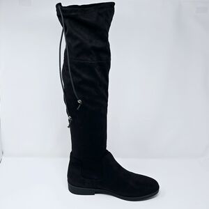 New Black Knee High Riding Boots 10 Kohls SO Velour Englishmuffin Back Tie Shoes